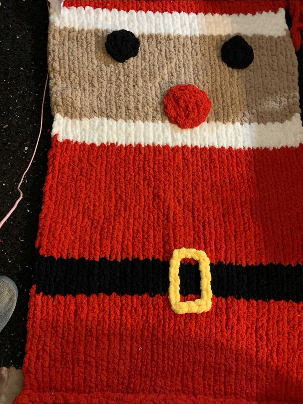 Red Santa Face Homemade Hand Kinitted Holiday Blanket - Homemade